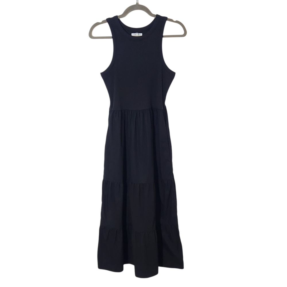 Maurices Black Sleeveless Ribbed Knit Tiered Cotton Midi Dress Size Small